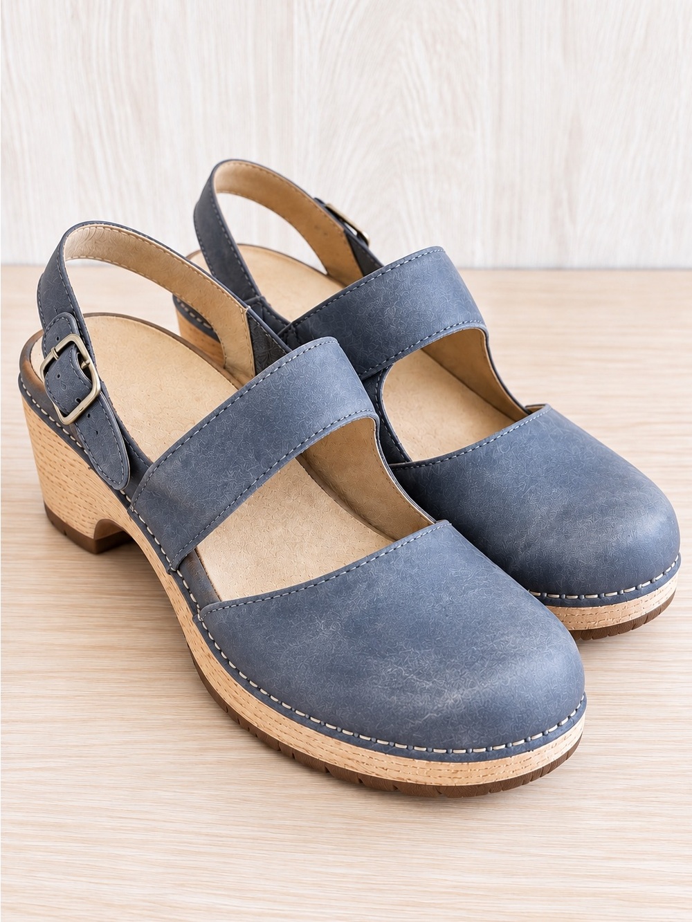 Women’s Blue Slingback Clog Heels - Comfortable Everyday Style